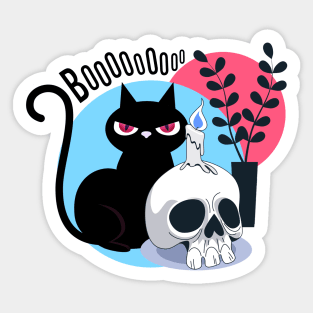 Scary Black Cat With Skull Sticker